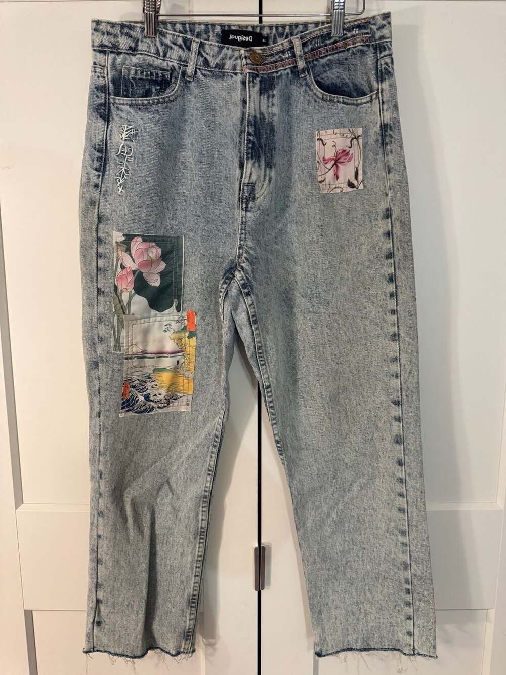 Desigual Women's Straight Crop Jeans with Japanese Art Patchwork